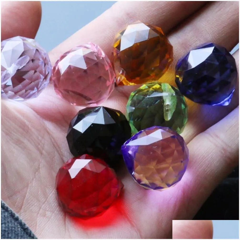 8pcs mixed color glass crystal prism ball 30mm hanging chandelier jewelry suncatcher diy craft supply decoration part for lamp h