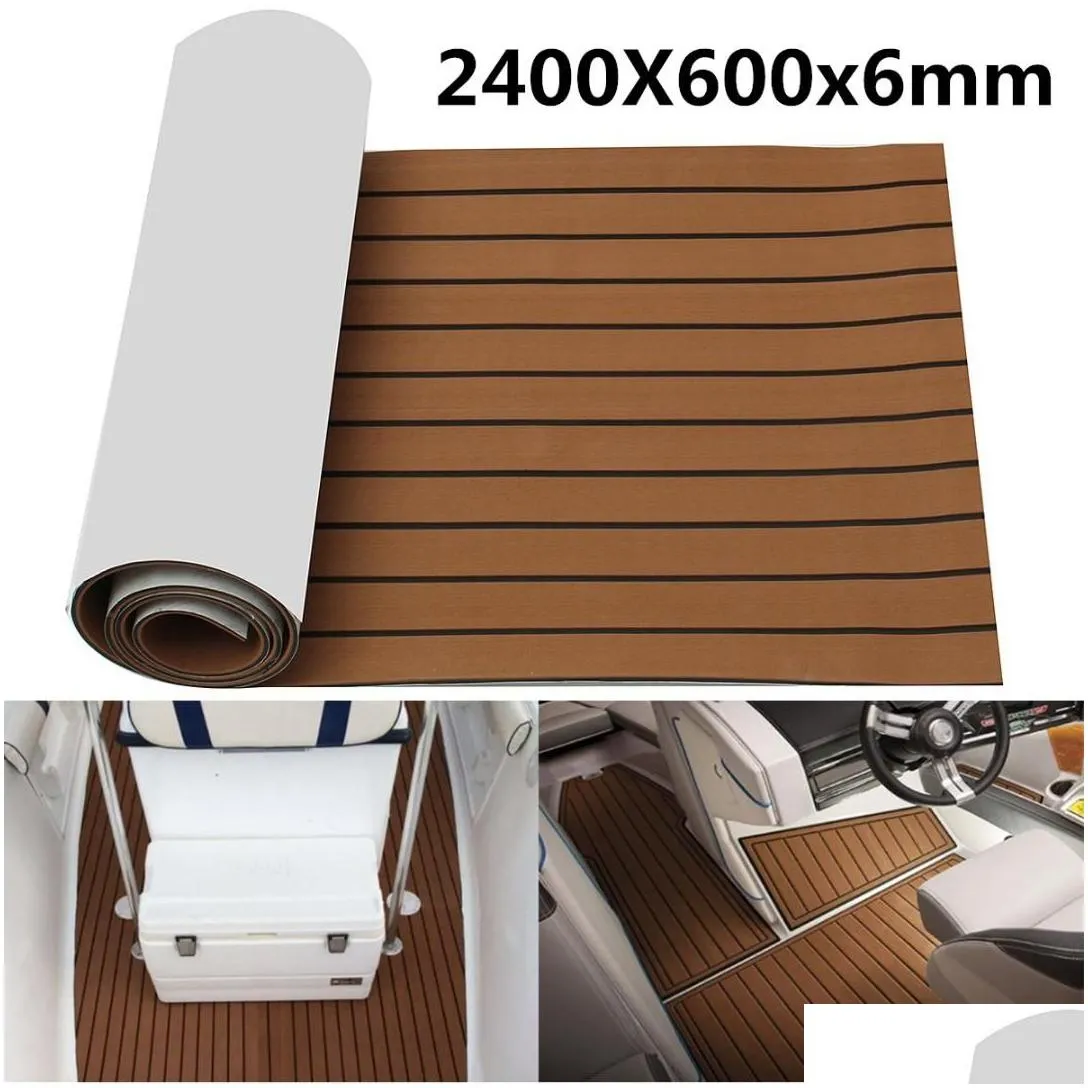 self adhesive 2400x600x6mm eva foam marine boat yacht flooring faux imitation teak sheet pad boat decking decor mat brown black