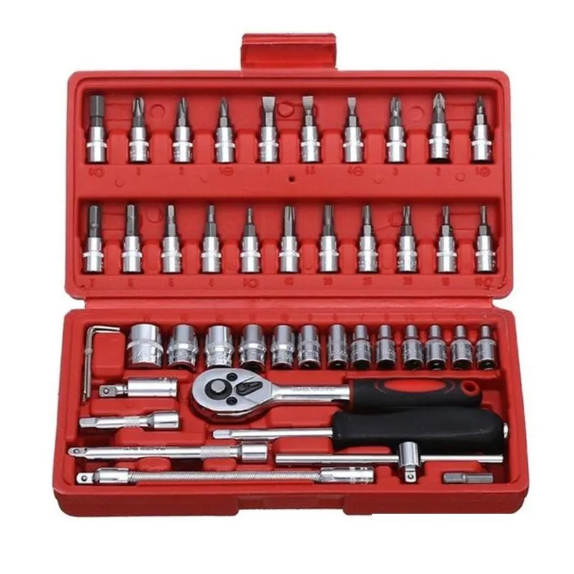  tools professional 46pcs spanner socket set 1/4 inch screwdriver ratchet wrench set kit car repair combination hand tool