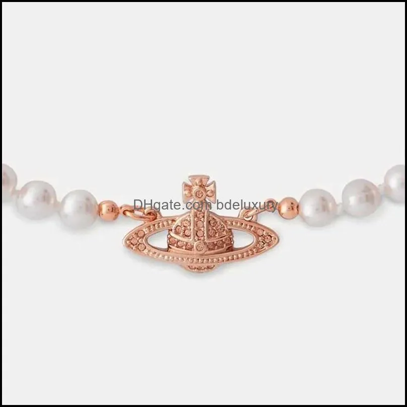 fashion designer vivian west queen pearl saturn full diamond necklace classic womens jewelry versatile clavicle lobster clasp chain