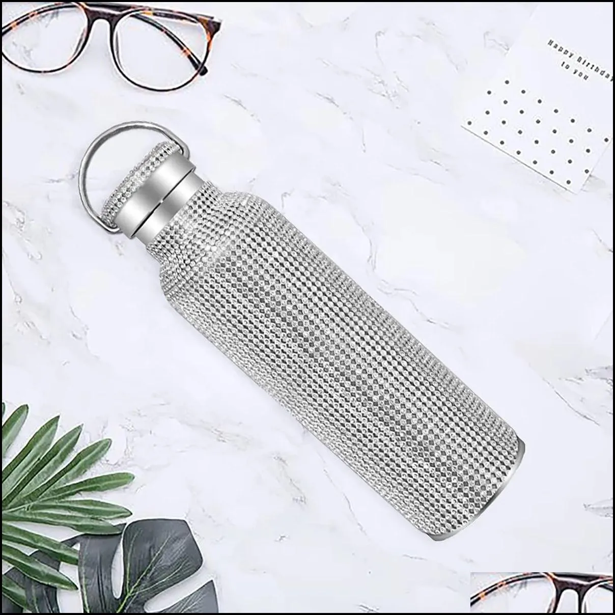500ml sparkling diamond tumbler stainless steel bling rhinestone water bottle portable outdoor kettle with lid