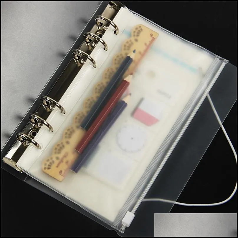 غلاف الكتاب A5/A6/A7 PVC Binder ER Clear Zipper Storage Bag 6 Hole Hole ...