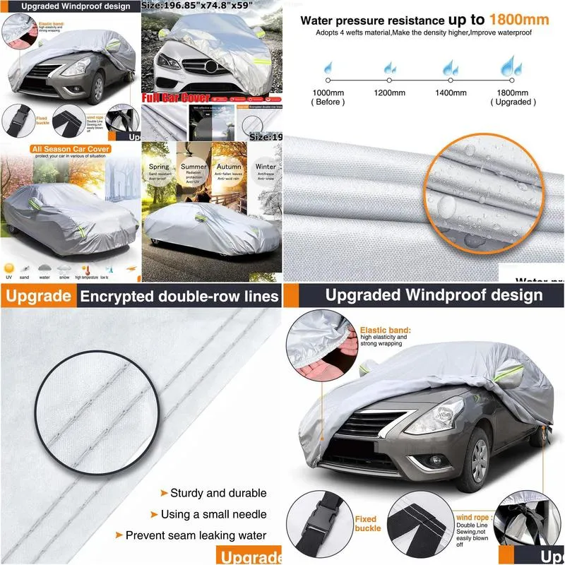 car covers full car cover 210t waterproof sunscreen dustproof car case cover wreflective strips universal for suv sedan j220907