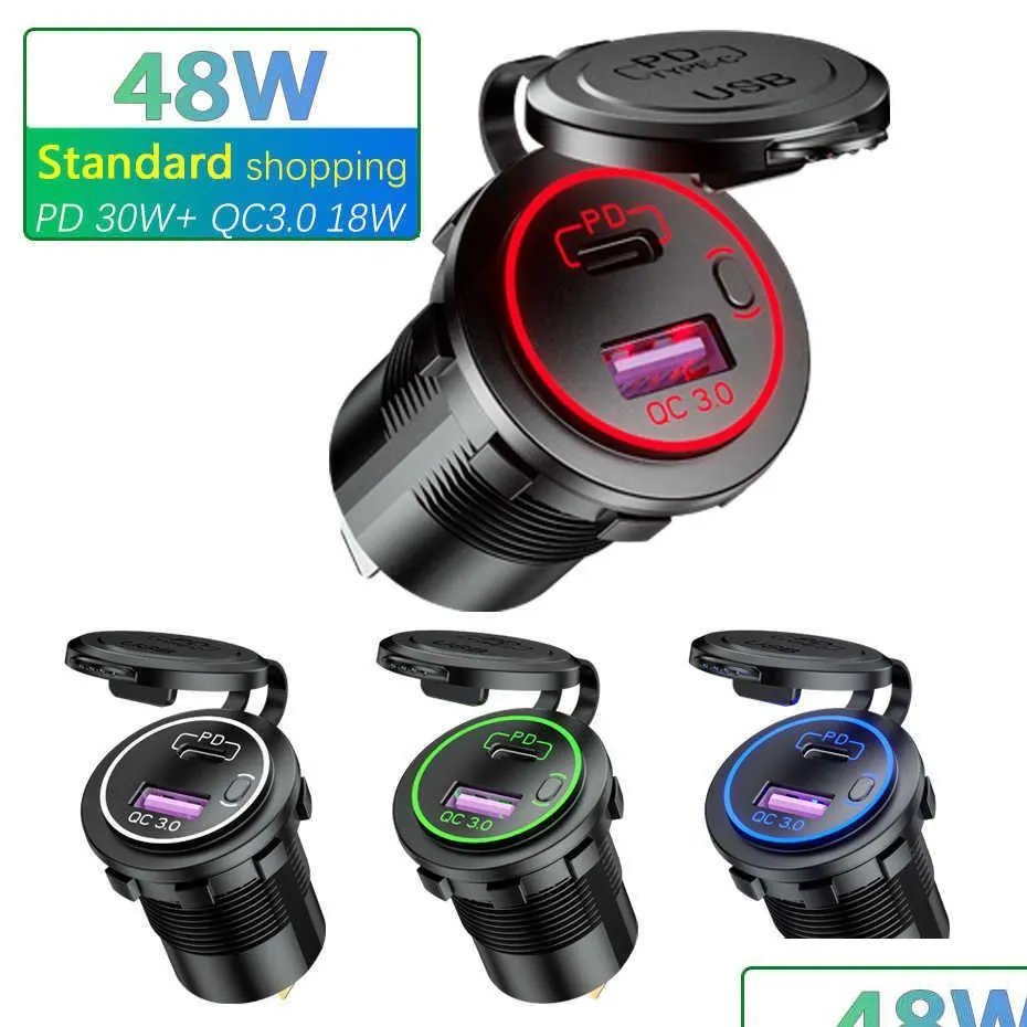car truck 12v/24v suv rv atv  socket usb type c pd qc 3.0 quick  with switch usb car  for iphone laptop