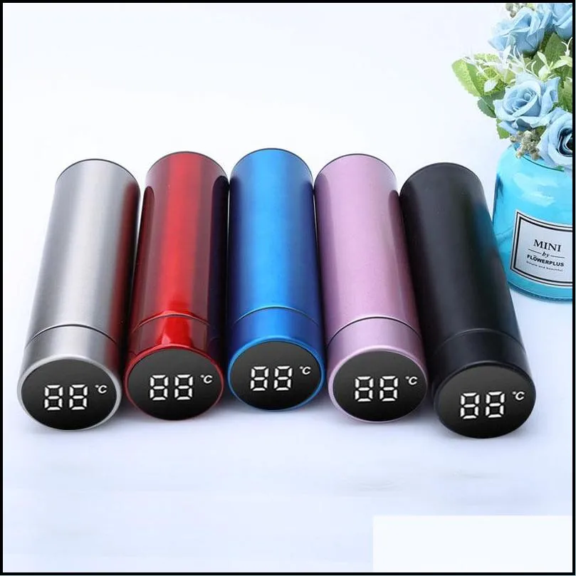 500ml smart water bottle temperature display stainless steel vacuum coffee mug lcd touch screen skinny tumbler with leak proof lid