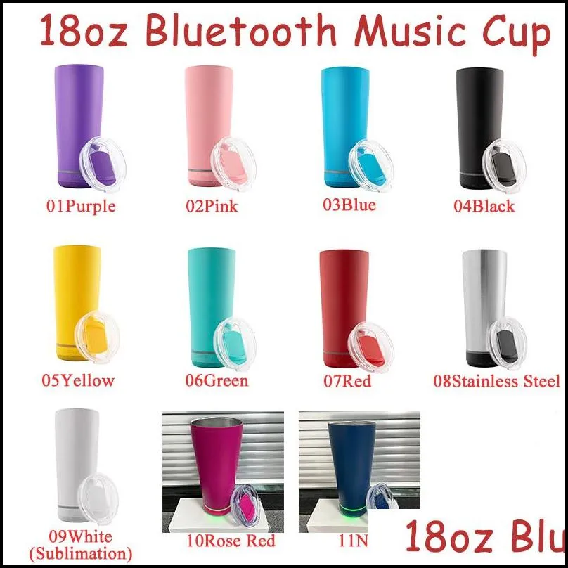 11 colors 18oz portable tumbler stainless steel wine tumblers insulated coffee mug wireless waterproof cup with music speaker