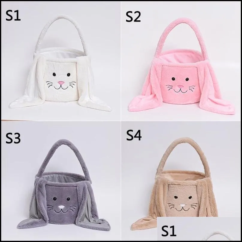 wholesale long ear easter bag festive soft plush easter bunny basket cute rabbit face bucket outdoor portable shopping handbag