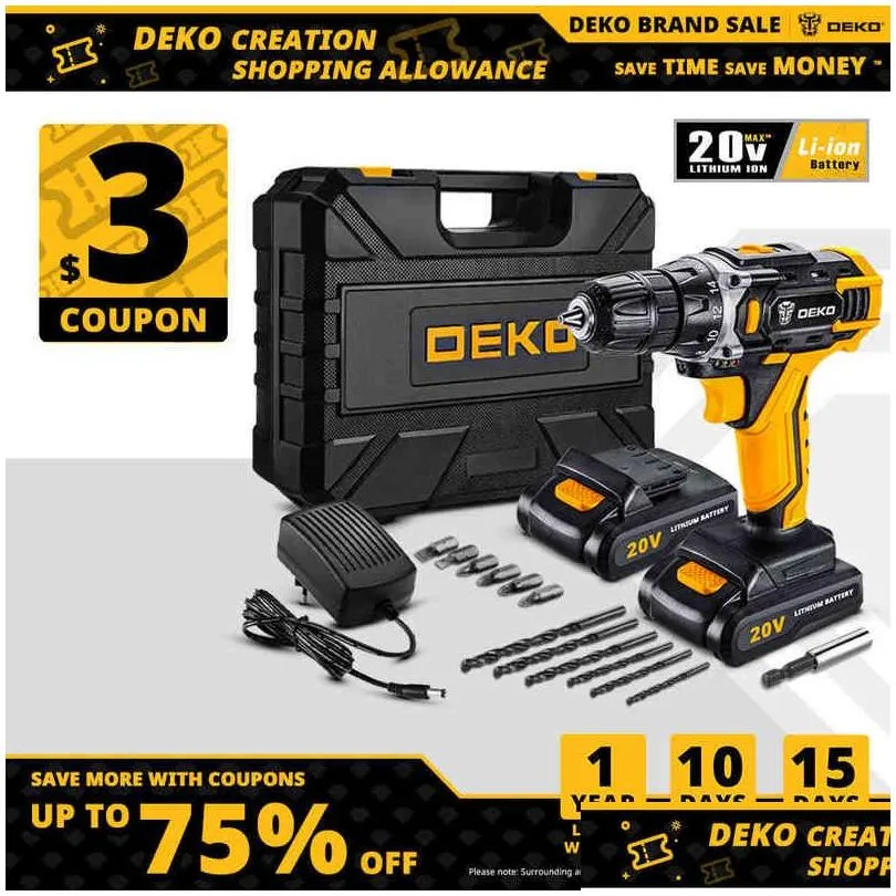 deko 20v max cordless drill power tools wireless drills rechargeable drill set for electric screwdriver battery driller tool h220510