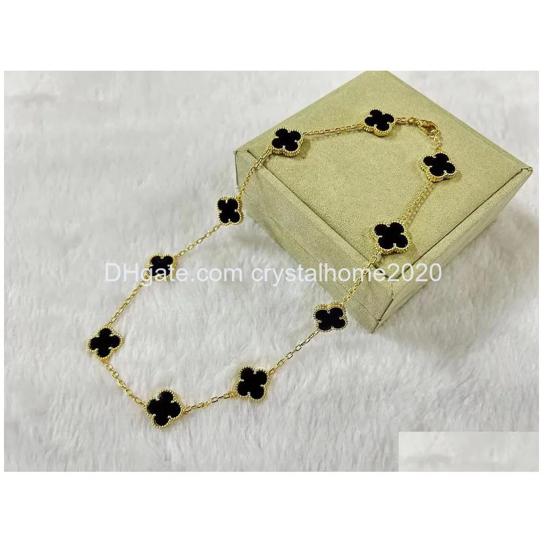 luxury van brand clover designer pendant necklaces 18k gold cross chain black stone 15mm 4 leaf 10 flower choker necklace party