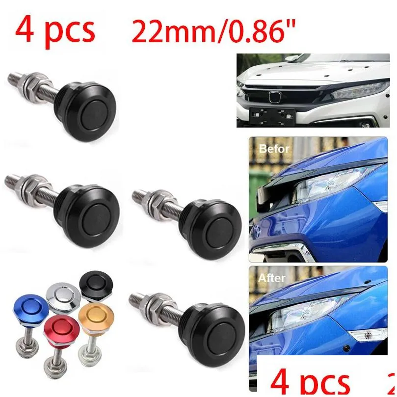 22mm 4pcs universal car push button bonnet hood pin lock clip kit quick release sexy engine bonnets accessories styling