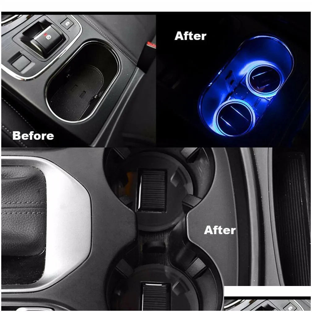 led solar car cup mat holder pad coaster light accessories interior decoration atmosphere for bmw jeep benz vw audi ford chevrolet