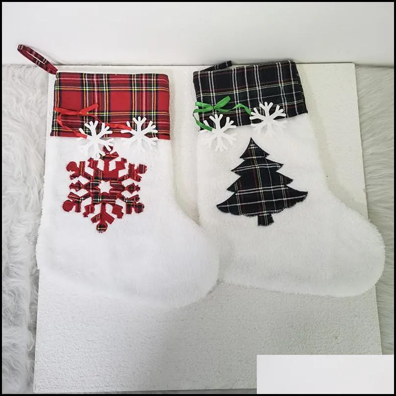 large christmas stocking pet dog plaid paw santa socks candy sock bags festival gift bag decor 08
