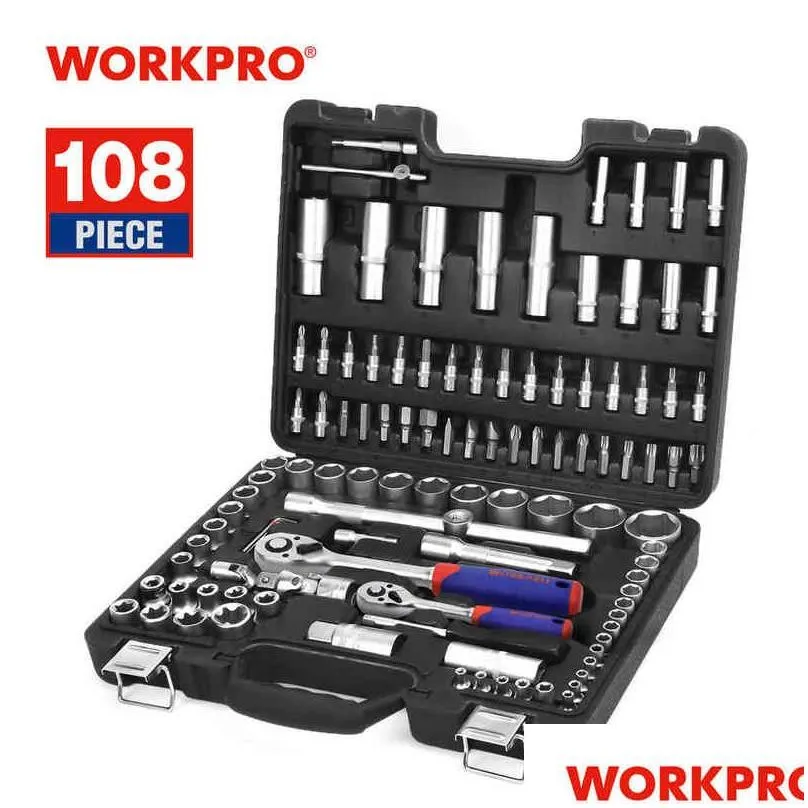 workpro 108 pcs tool set for car repair tools mechanic tool set matte plating sockets set ratchet spanners wrench h220510