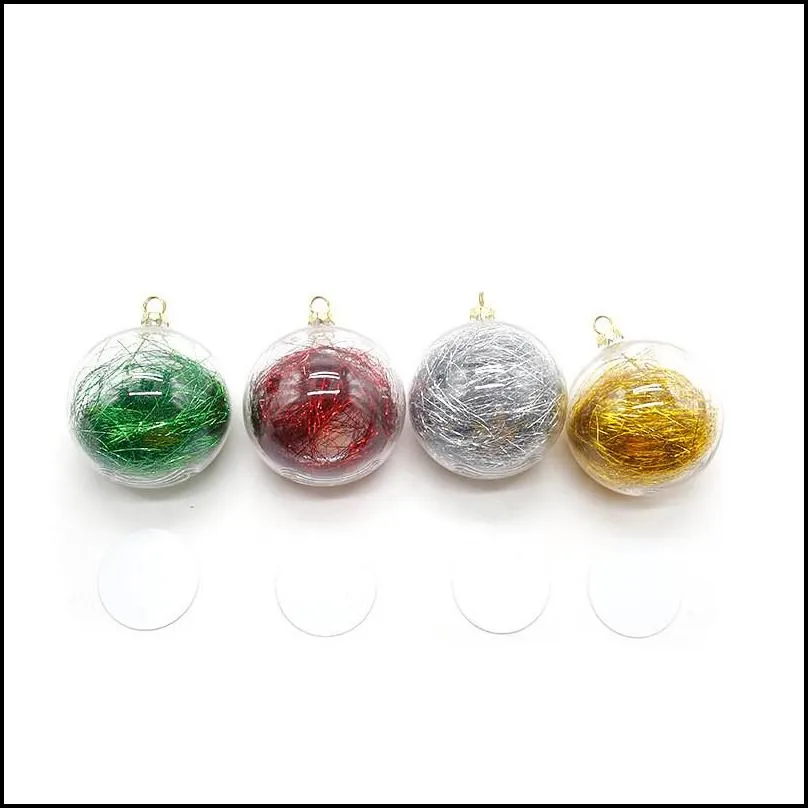 custom christmas hanging bauble blank 8cm sublimation plastic transparent ball with floc xmas tree ornament