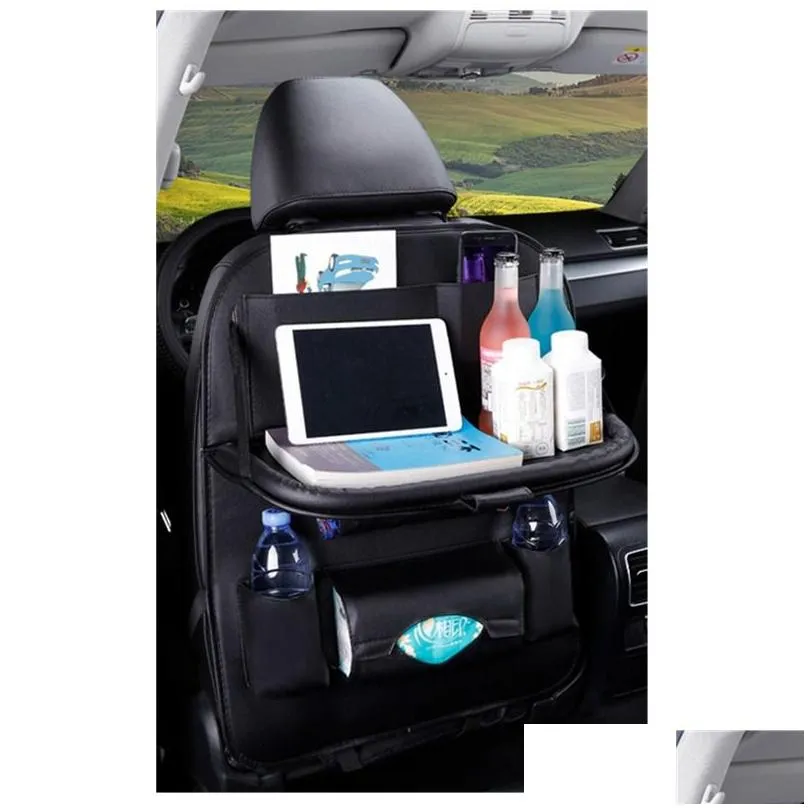 car back seat organizer storage bag with foldable table tray tablet holder tissue box auto back seat bag protector accessories