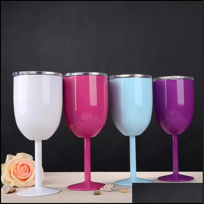 10oz insulated glasses cup with seal lids stainless steel wine goblet double wall cocktail glass for kitchen drinkingware 08