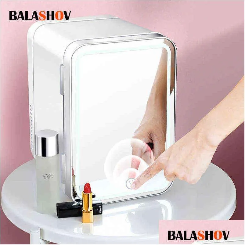 4l refrigerator portable cooler mini zer 12v/220v led mirror makeup beauty builtin zer cooler warme for home car fridge