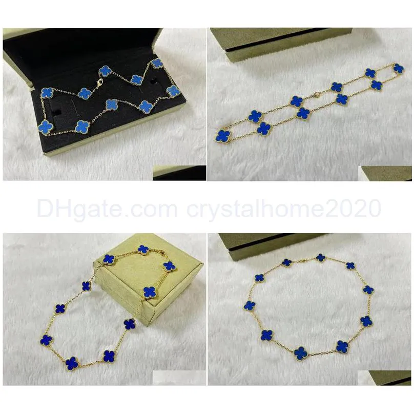 luxury van brand clover designer pendant necklaces 18k gold cross chain blue stone 15mm 4 leaf 10 flower choker necklace nice party