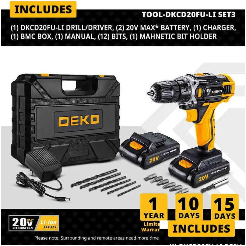 deko 20v max cordless drill power tools wireless drills rechargeable drill set for electric screwdriver battery driller tool h220510