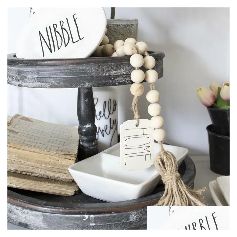 wall decor wood bead garland with tassels and diy tag farmhouse beads vintage home decoration m3486