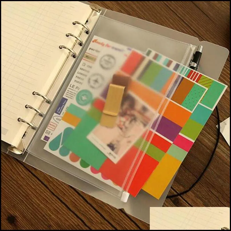 غلاف الكتاب A5/A6/A7 PVC Binder ER Clear Zipper Storage Bag 6 Hole Hole ...