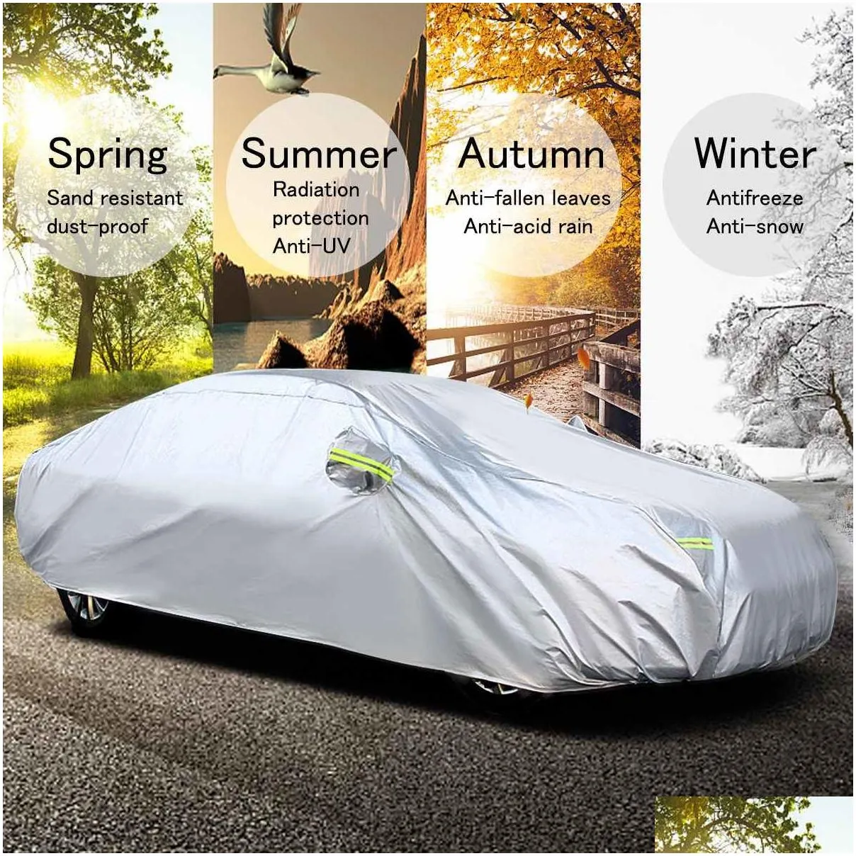 car covers full car cover 210t waterproof sunscreen dustproof car case cover wreflective strips universal for suv sedan j220907