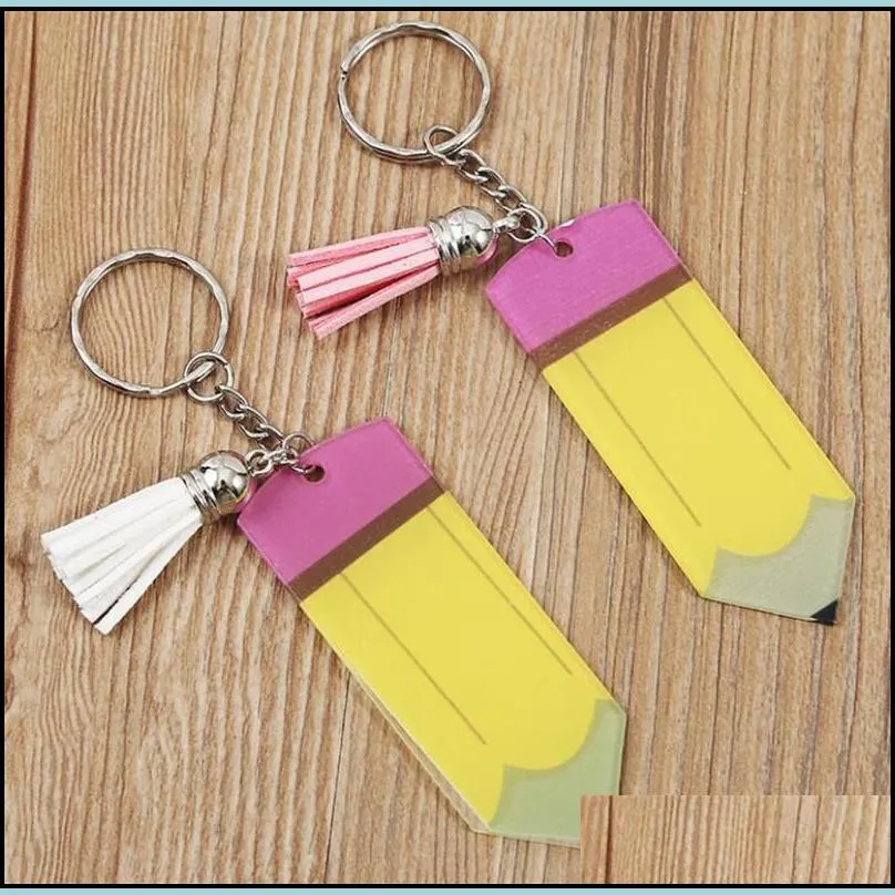 personalized pencil keychain favor diy blank acrylic keyring with tassel creative backpack hanging pendant