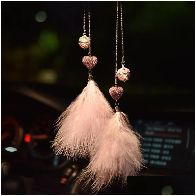 interior decorations car pendant water bell feather auto rearview mirror hanging ornament bling pink decoration accessories for girls