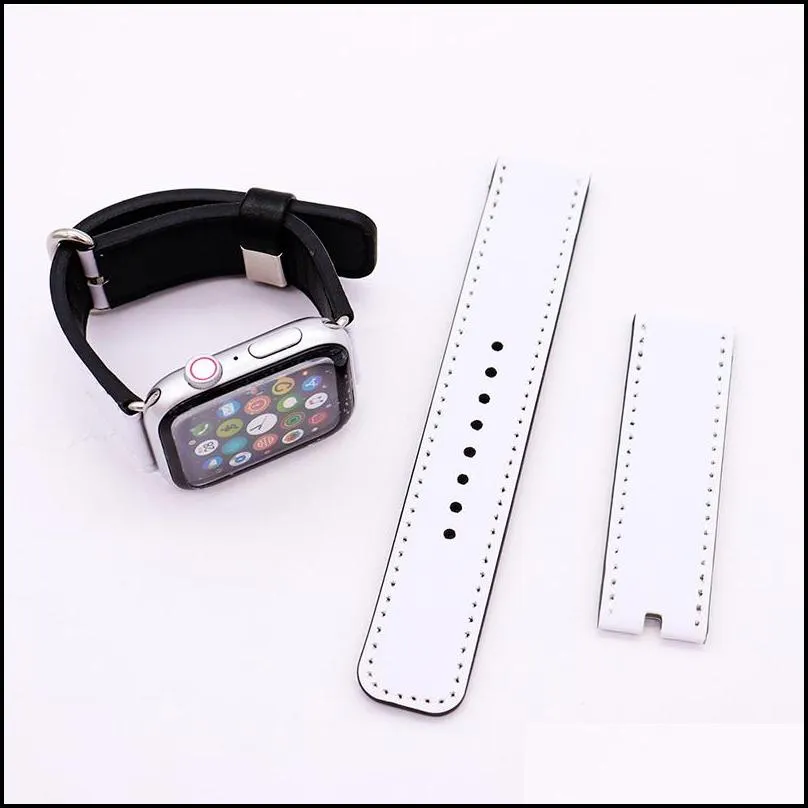 diy sublimation straps white blank party replacement band for iwatch 1 2 3 4 5 pu leather watch band 38 40 42 44mm portable adjustable christmas