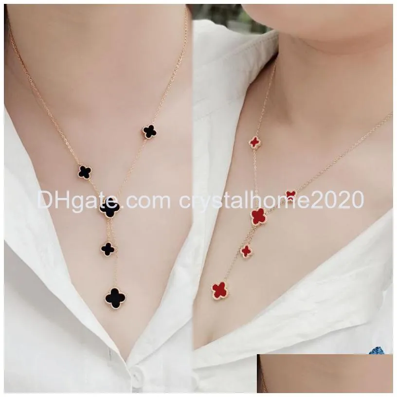 double side clover pendant necklace white black red flower jewelry for women gift