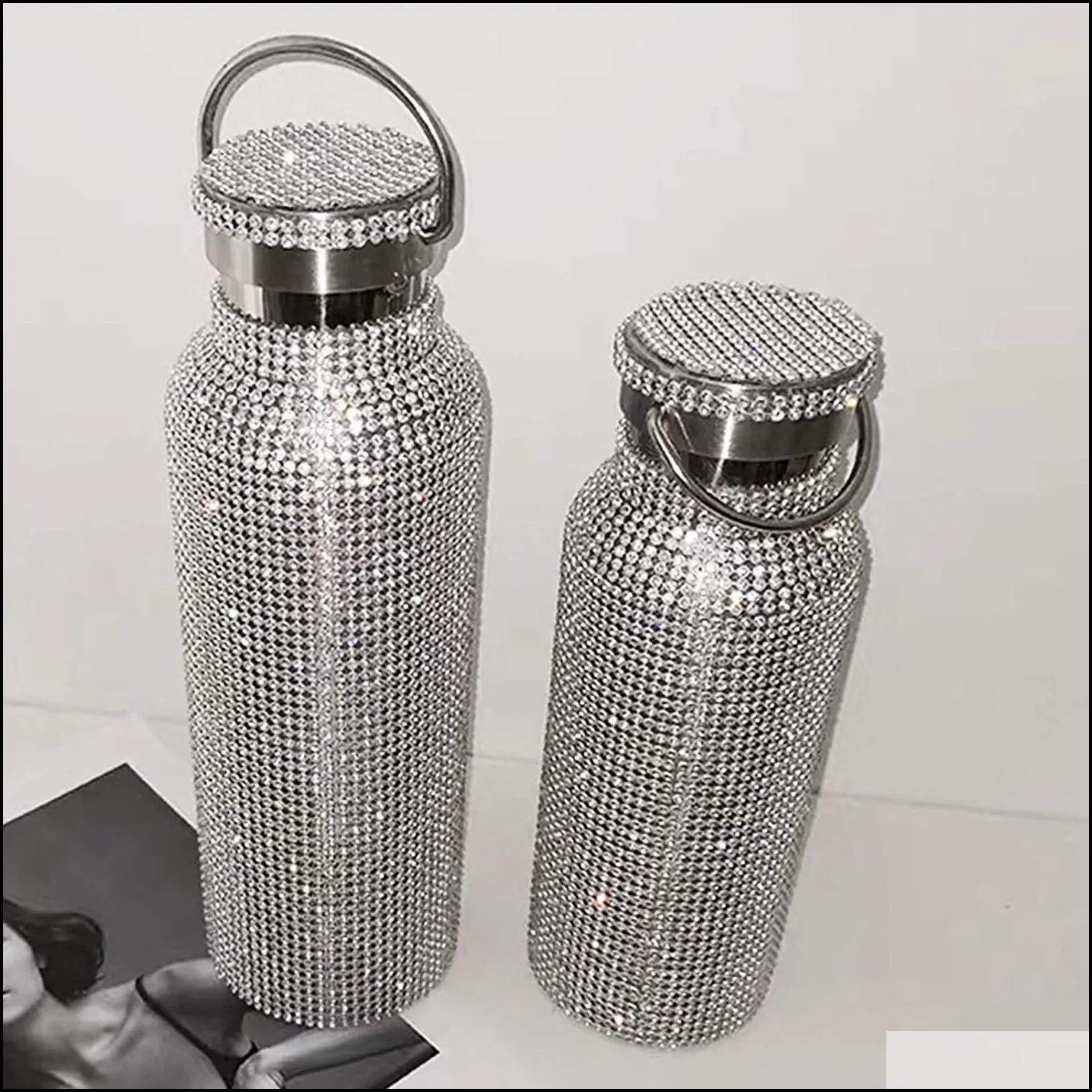 500ml sparkling diamond tumbler stainless steel bling rhinestone water bottle portable outdoor kettle with lid