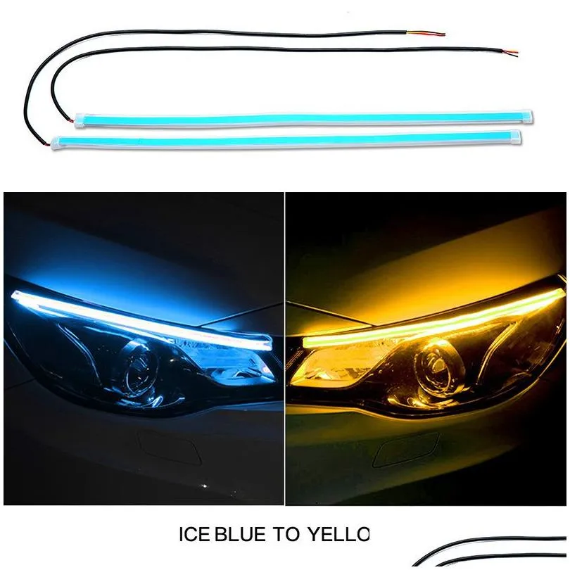 car light 2pcs led drl daytime running light styling dynamic streamer flow amber blub turn signal warning steering fog day lamp