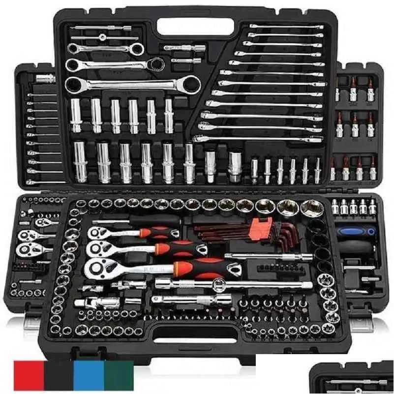 46pcs tool sets car repair tool kit wrench set head ratchet pawl socket spanner screwdriver professional metalworking tool kit h220510