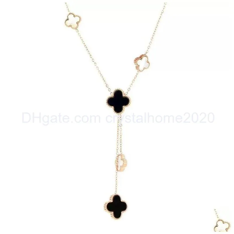 double side clover pendant necklace white black red flower jewelry for women gift