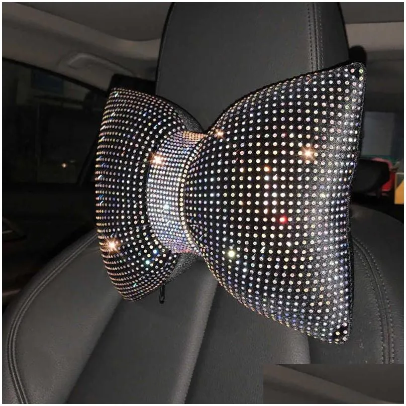 seat cushions 1pc diamond crystal bowknot car neck pillow rhinestone auto headrest seat support waist pillows bling car accessories for women