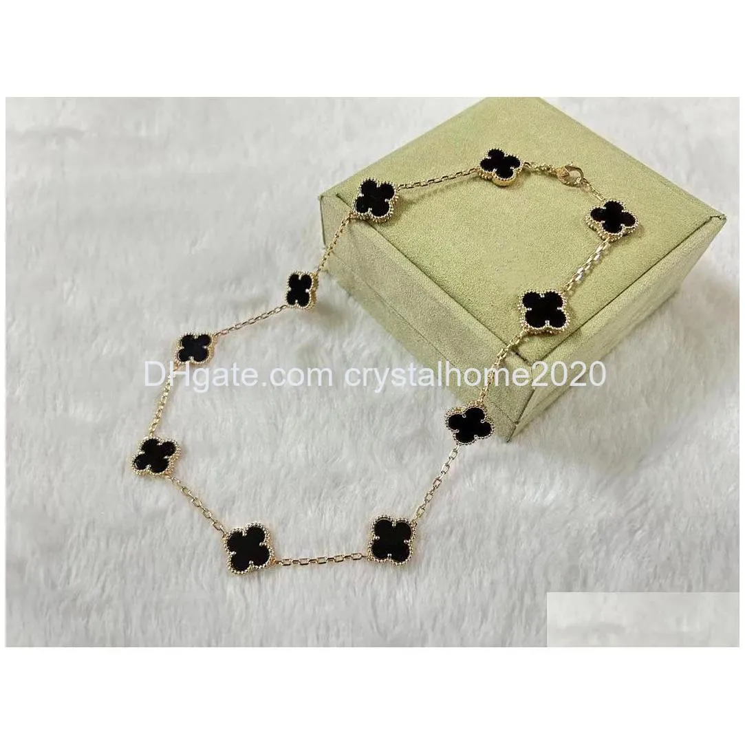 luxury van brand clover designer pendant necklaces 18k gold cross chain black stone 15mm 4 leaf 10 flower choker necklace party