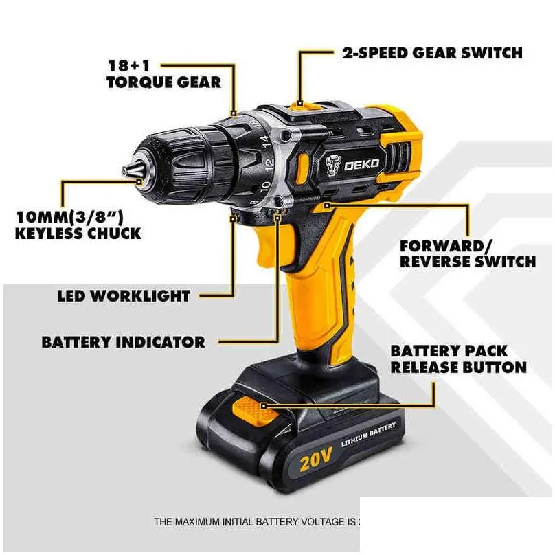 deko 20v max cordless drill power tools wireless drills rechargeable drill set for electric screwdriver battery driller tool h220510