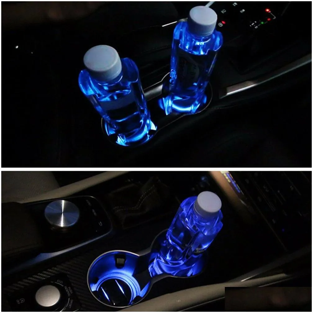 led solar car cup mat holder pad coaster light accessories interior decoration atmosphere for bmw jeep benz vw audi ford chevrolet