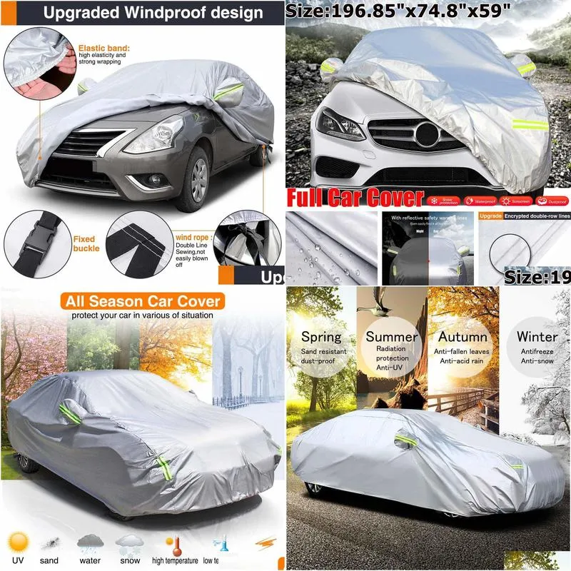 car covers full car cover 210t waterproof sunscreen dustproof car case cover wreflective strips universal for suv sedan j220907