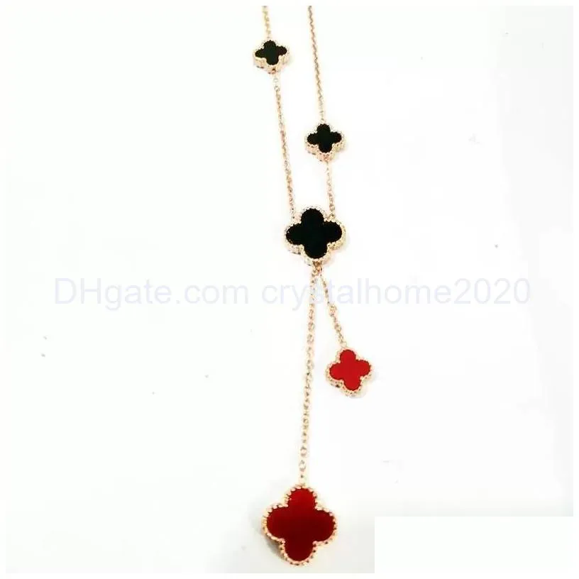 double side clover pendant necklace white black red flower jewelry for women gift