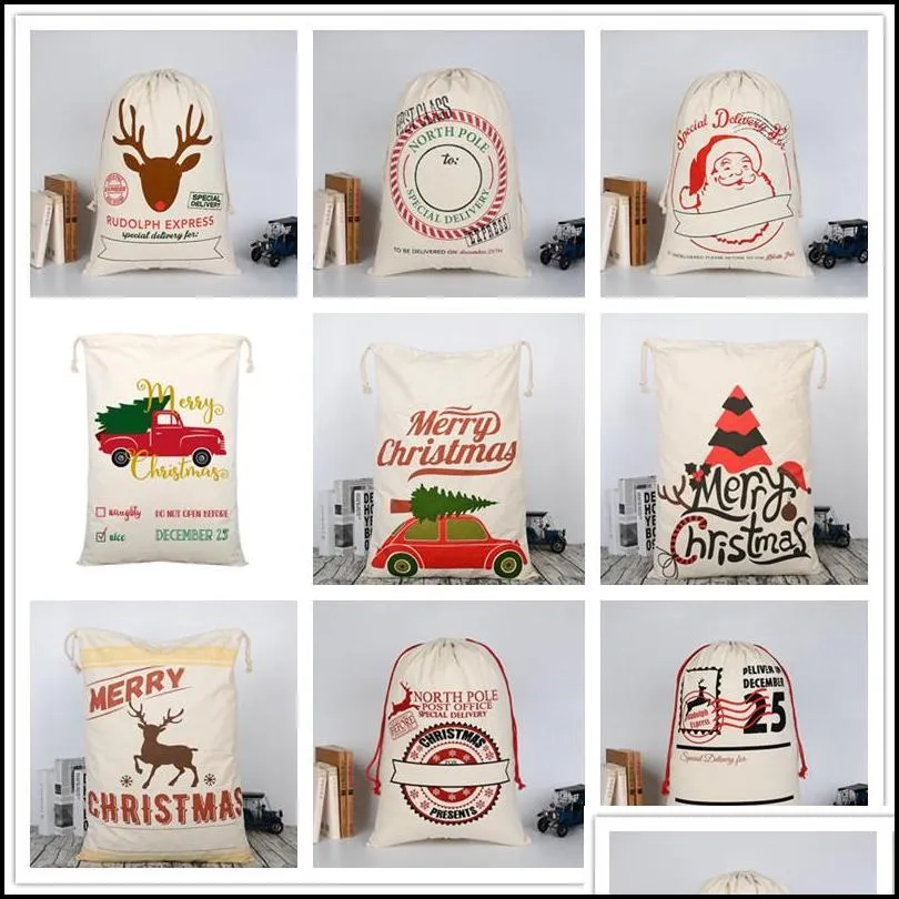 38 styles christmas sants sacks large heavy canvas bag with reindeers drawstring xmas gift bags for kids