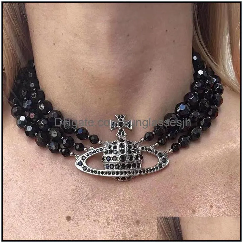 western empress punk love necklaces threetiered black bead diamond saturn retro chocker planet necklace bracelet ladies sweetheart designer jewelry sets