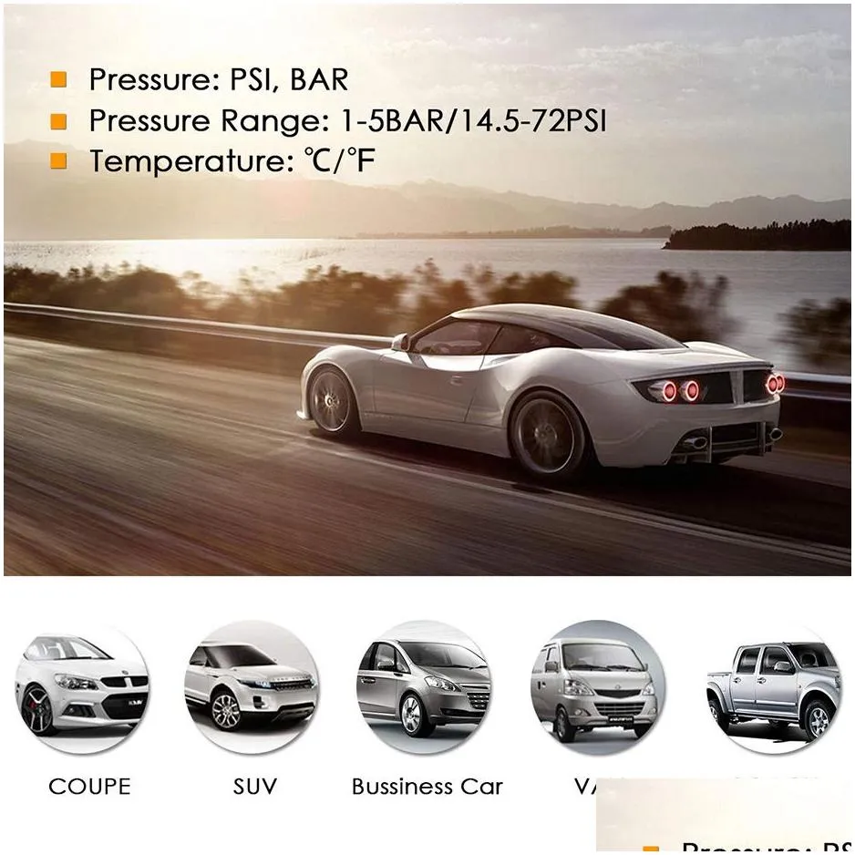 smart tpms car tire pressure monitoring system solar power digital lcd display auto security alarm systems
