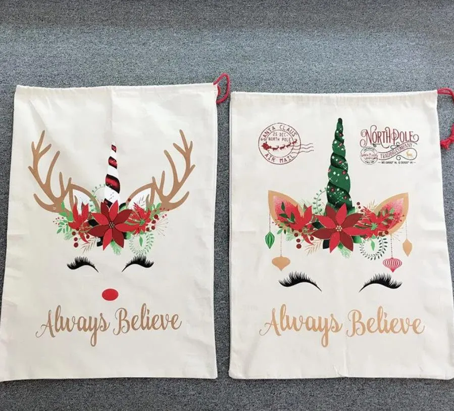 christmas large canvas candy gift bag for kids sacks santa claus red green color drawstring bags 08