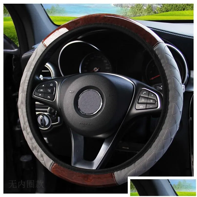 car steering wheel cover auto steeringwheel cover peach wood grain leather embossing steering covers suitable car accessories