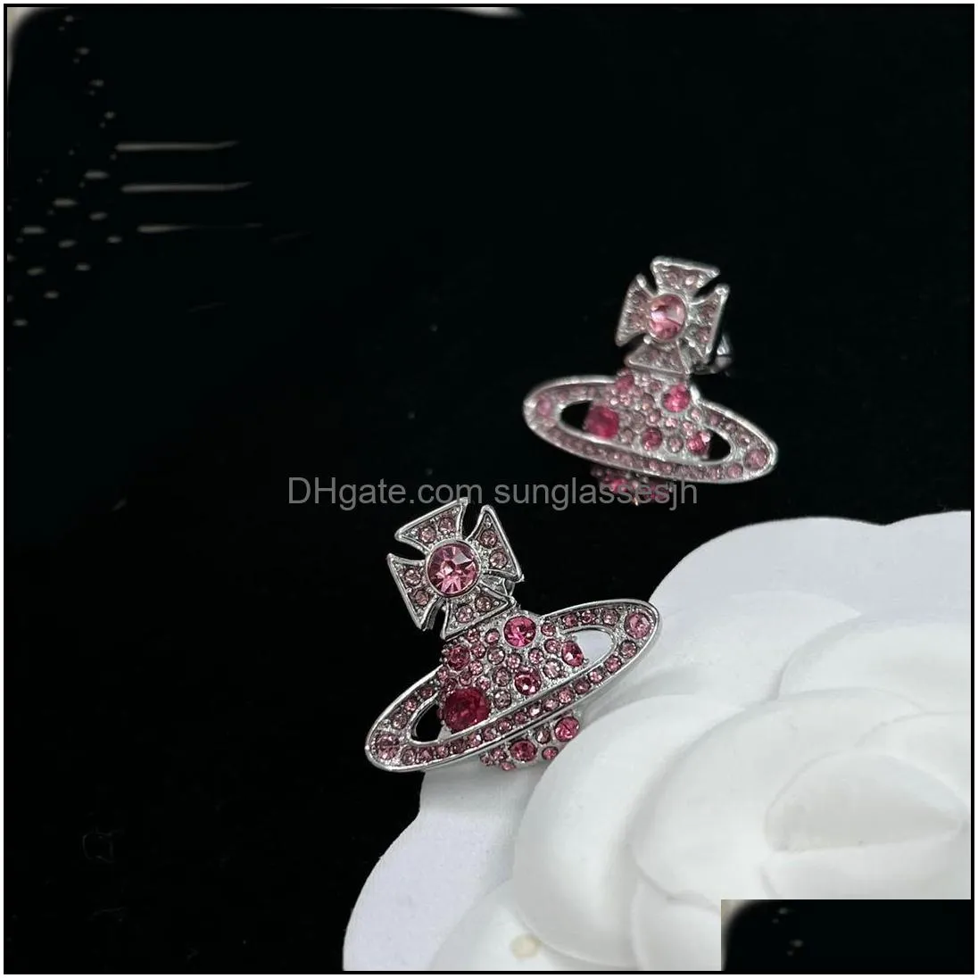 luxurious designer jewelry sets ladies necklaces bangle ear studs necklace bracelets earring with blue pink white crystal diamonds planet pendant western queen