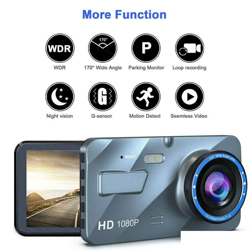 2.5d 1080p dual lens car dvr video recorder dash cam smart gsensor rear camera 170 degree wide angle ultra hd resolution