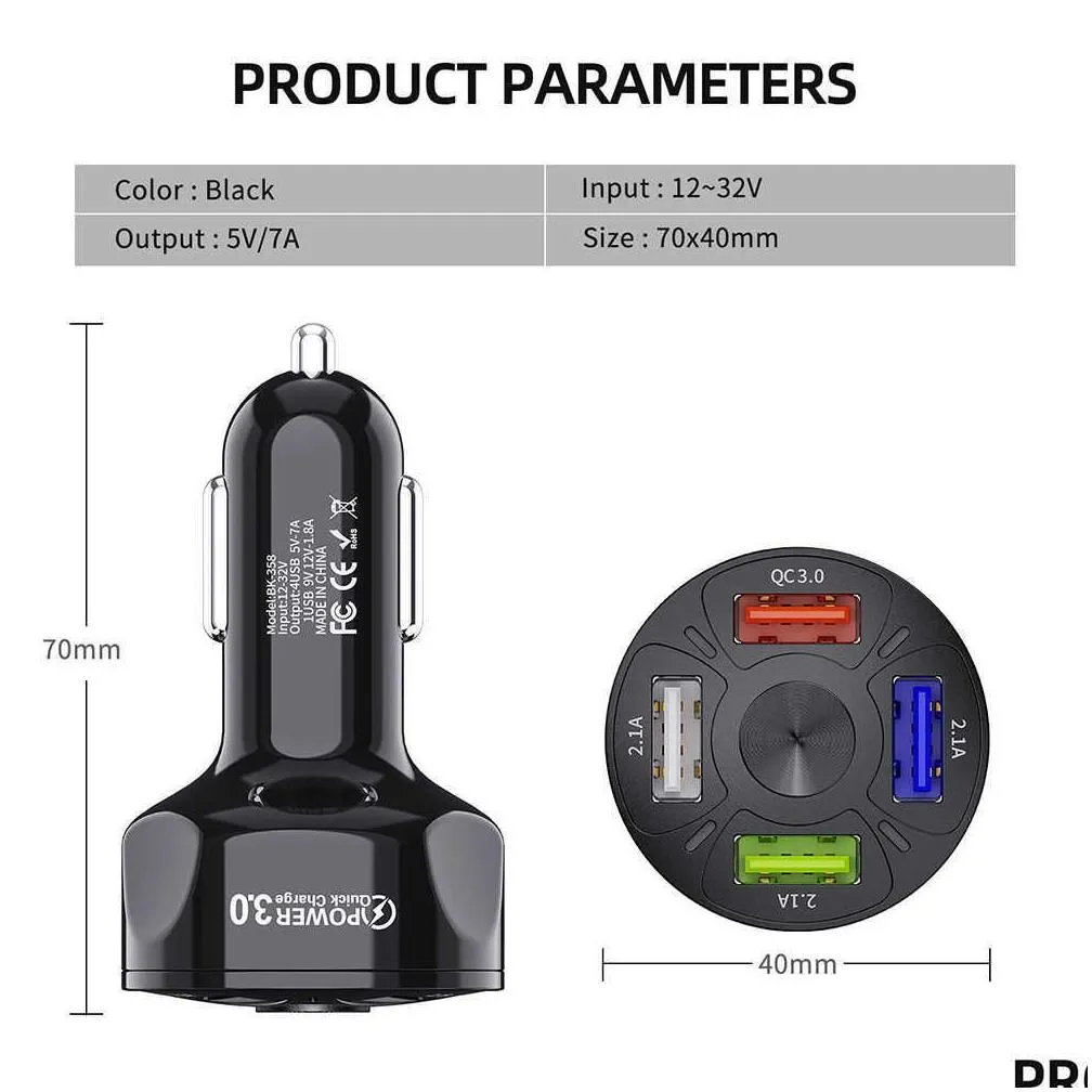 accnic 4 ports usb car  quick charge 3.0 fast car cigarette lighter splitter for samsung  xiaomi iphone  car