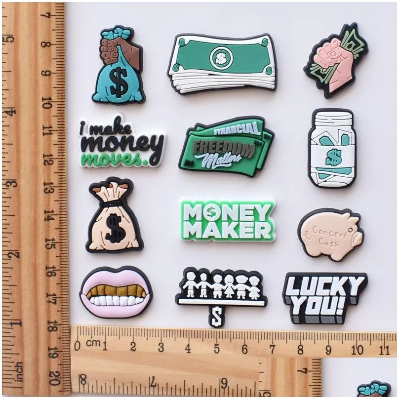 wholesale money dollar soft pvc shoe charms decoration buckle accessories for kids girls boys party gift pins pieces