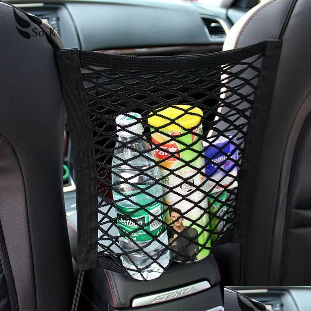 car interior accessories black organizer seat back storage elastic mesh net bag between luggage holder pocket for auto cars 30x23cm